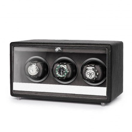 Roroos Classic Leather Triple Watch Winder – 3-slot automatic watch winder in dark brown PU leather Overview