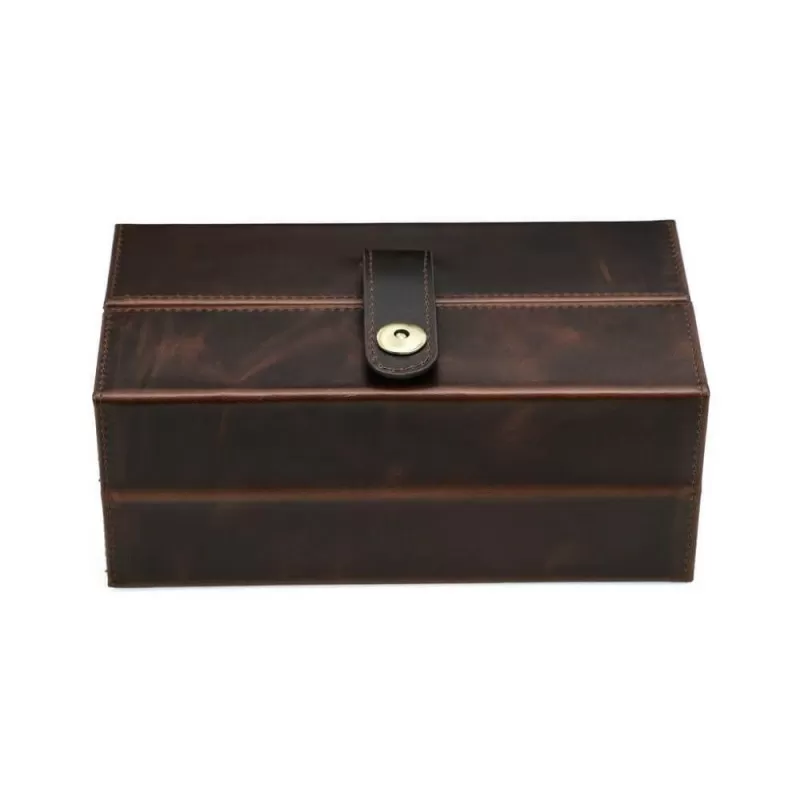 Coffret montre en cuir marron fait main Roroos — 3 emplacements rembourrés