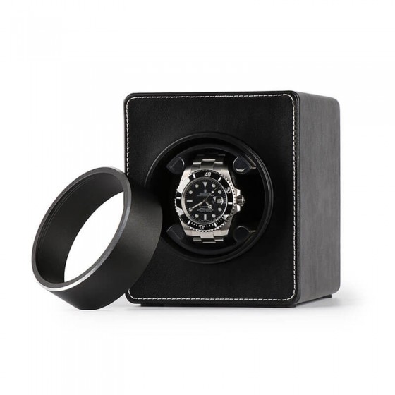 Velvet interior cushion inside Roroos black PU leather single watch winder