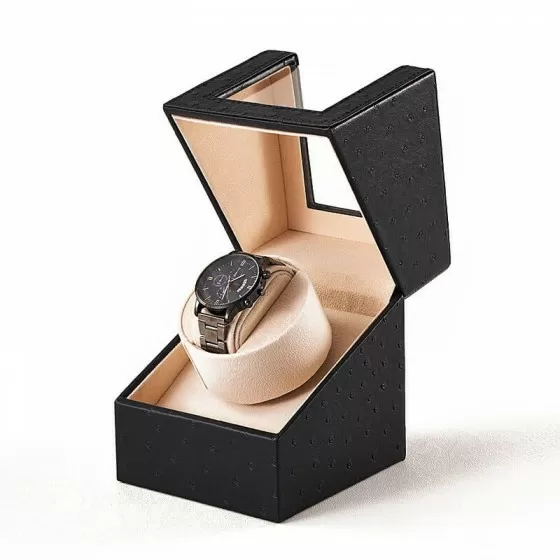 Caricatore automatico per orologio singolo in pelle nera