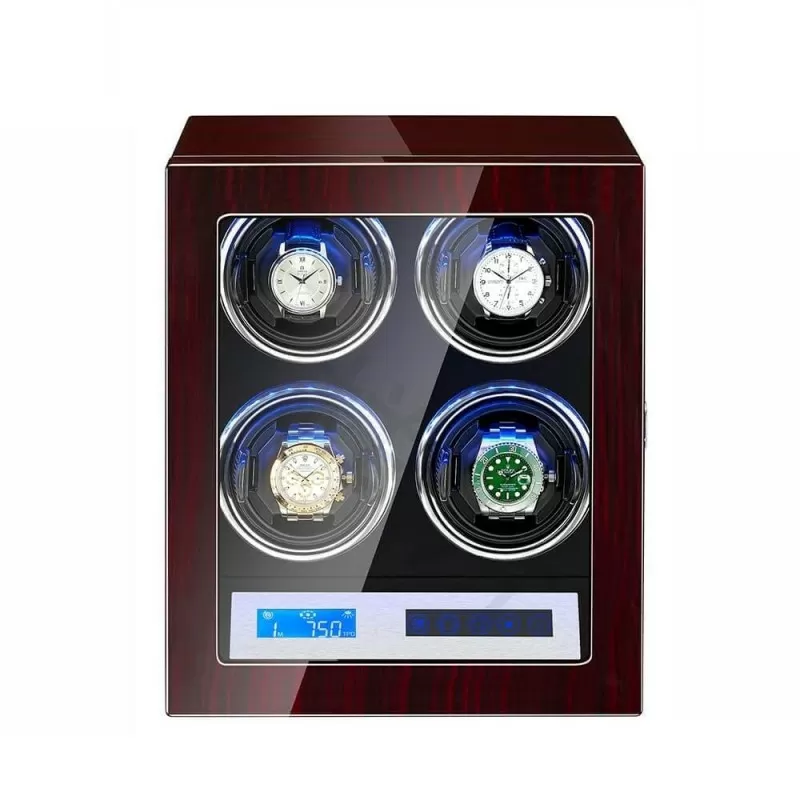 Roroos smart 4-watch winder box with LCD touch screen and black interior