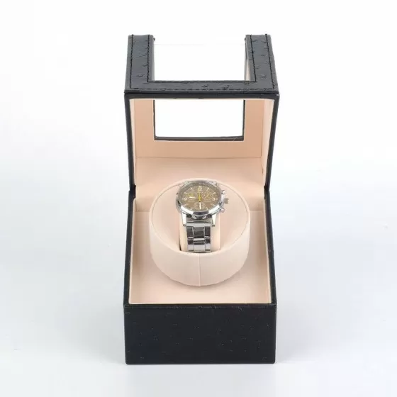 Caja enrolladora automática para un solo reloj de cuero negro