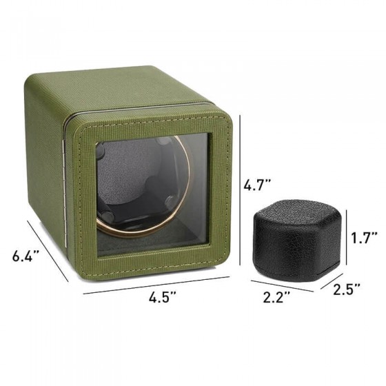 Olive green leather single automatic watch winder box size