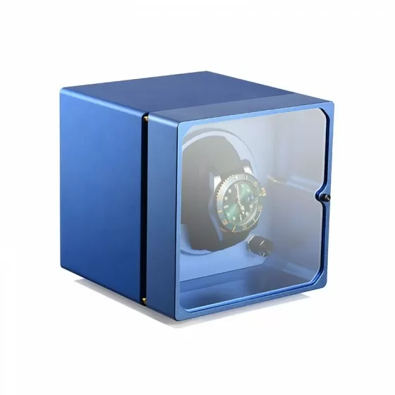 Boîte de remontoir de montre automatique en métal unique Cyberwinder - Bleu