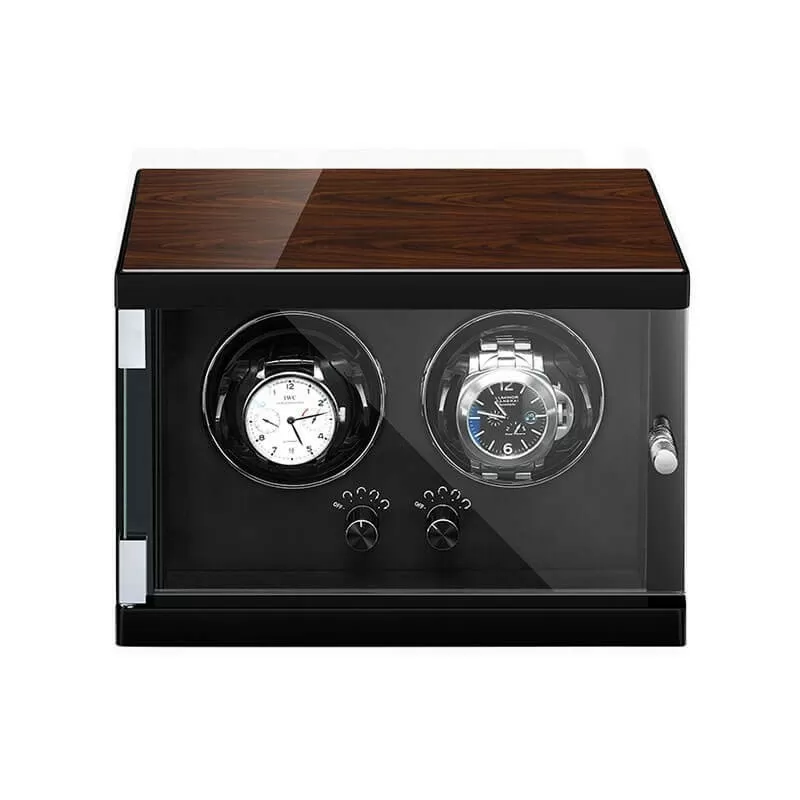 Enrollador doble de madera vertical para relojes automáticos con interior negro — Roroos
