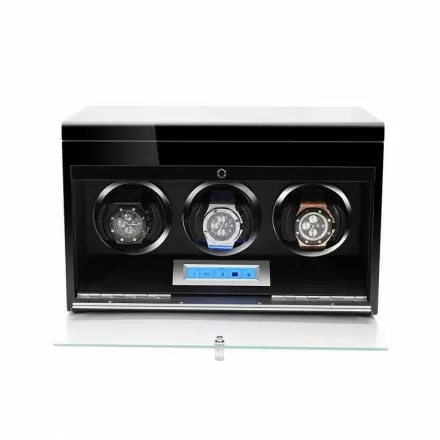 Black Luxury Automatic Triple Watch Winder Box with Drawer Overview