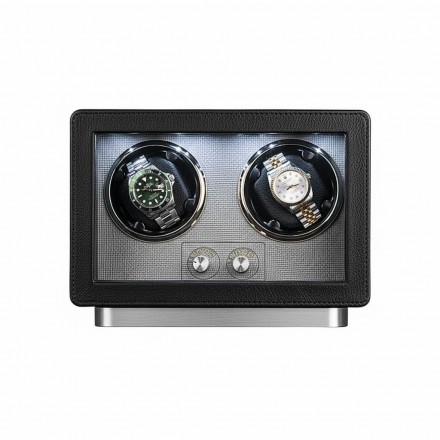 Black Leather Watch Case Automatic Winder for 2 Wrist Watch