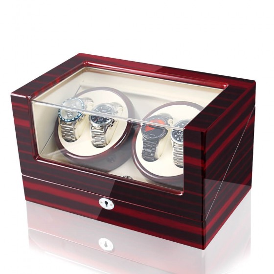 Luxury Roroos Wooden Quad Watch Winder with Quiet Motor - side view