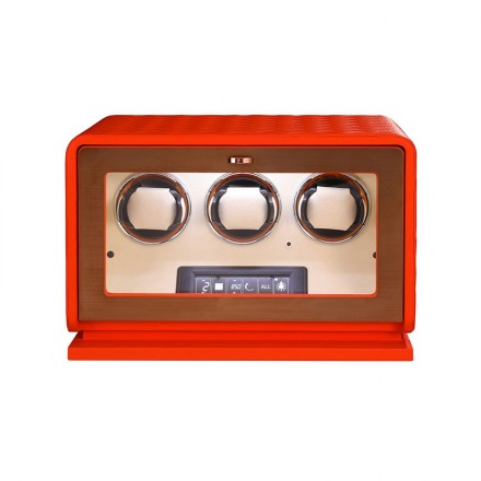 Luxury 3-Watch Winder with Orange Leather for Automatic Watches
