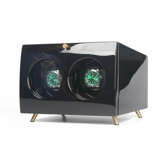 Black Vintage Watch Winder Box for 2 Watches