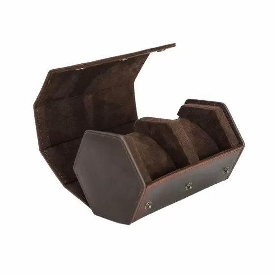 Roroos Hexagon Uhrenetui als Geschenk für Uhrensammler – braunes Leder