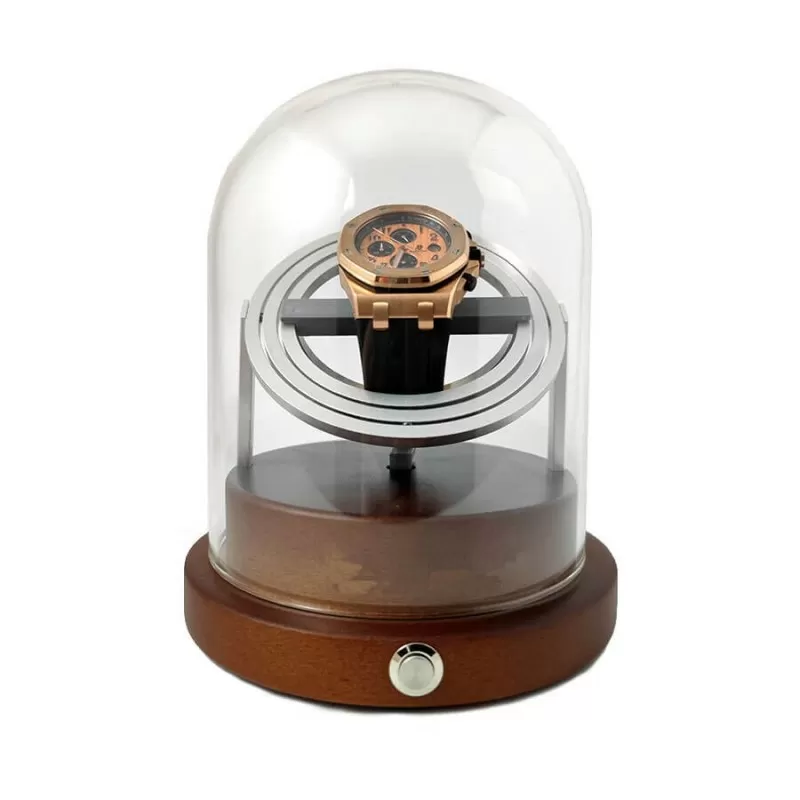 Wooden Gyroscope Orbit Watch Winder Box - Silver - Astronomy V5