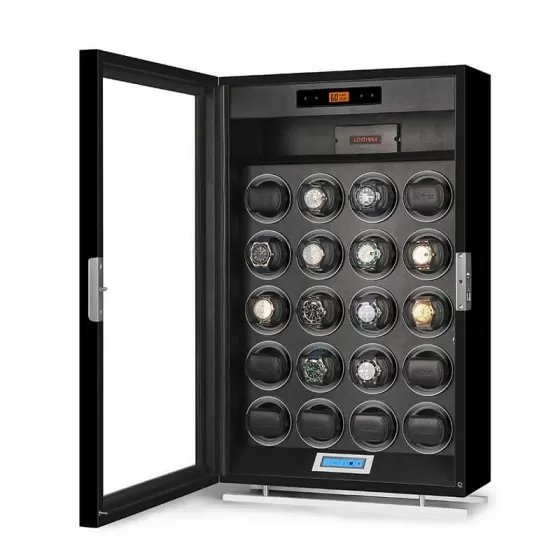 20-slot premium watch winder dehumidifier cabinet opened