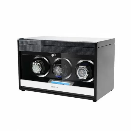 Luxury Handmade Carbon Fibre 3 Watch Winder Box with Drawer Overview