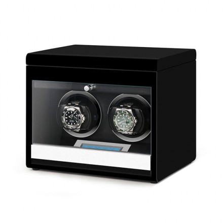 Remontoir pour 2 montres en noir avec espace de rangement supplémentaire Vue d'ensemble