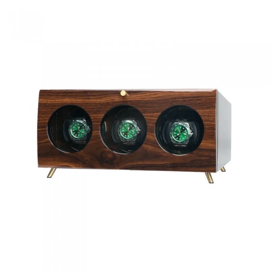 Solid wood automatic watch winder box for 3 watches with quiet motor – angled view