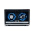 Carbon fiber double watch winder with dual LED ambient rings — lifestyle shot on dark wood desk with watches and accessories