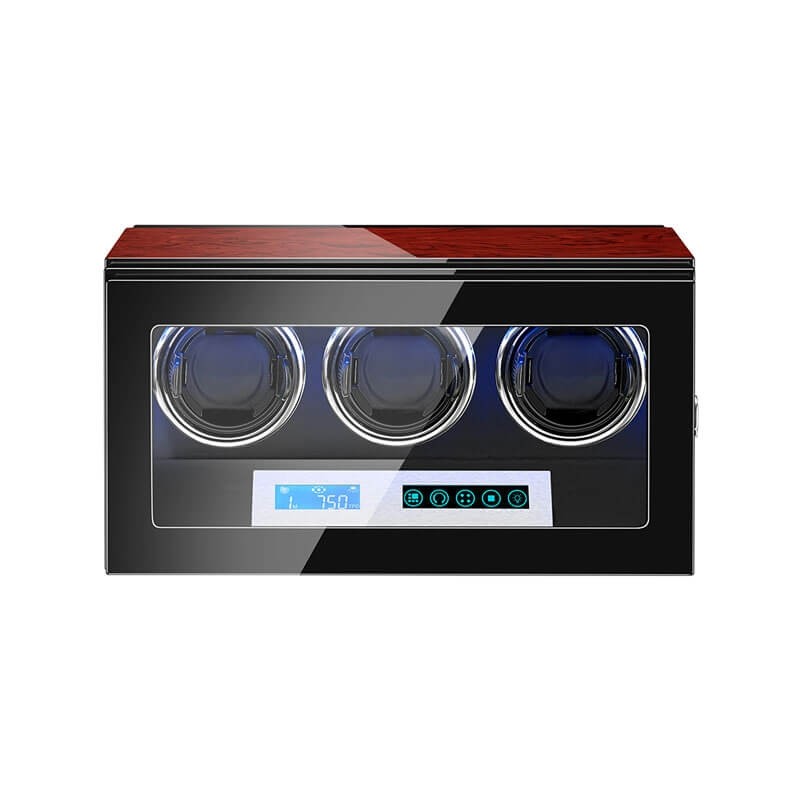Triple Watch Winder With Lcd Touch Screen - Rosewood with Black Interior for 3 Watches