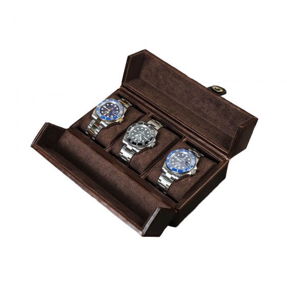Caja de cuero impregnado de aceite para 3 relojes — detalle de textura