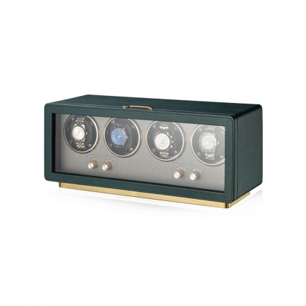 4 watch winder in hunter green leather exterior compatible with Rolex automatic watches – Roroos Overview