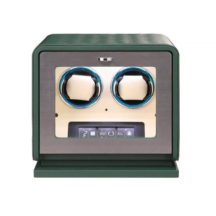 Caja enrolladora Rolex de cuero verde para 2 relojes automáticos