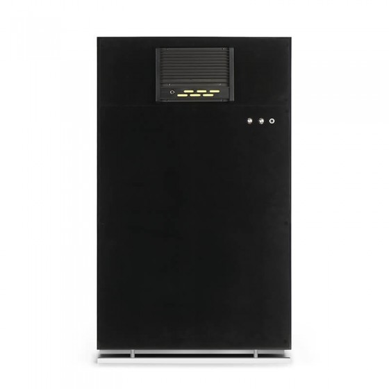 20-slot premium watch winder dehumidifier cabinet by Roroos with glass door and LED lighting, back view