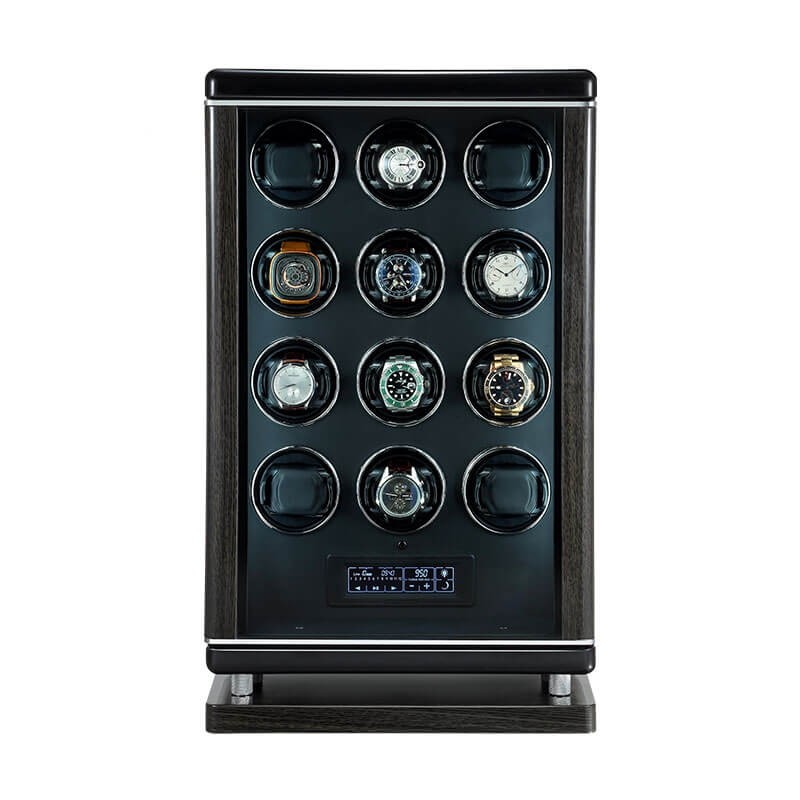 Enrollador inteligente de madera maciza para 12 relojes automáticos con pantalla táctil — Roroos