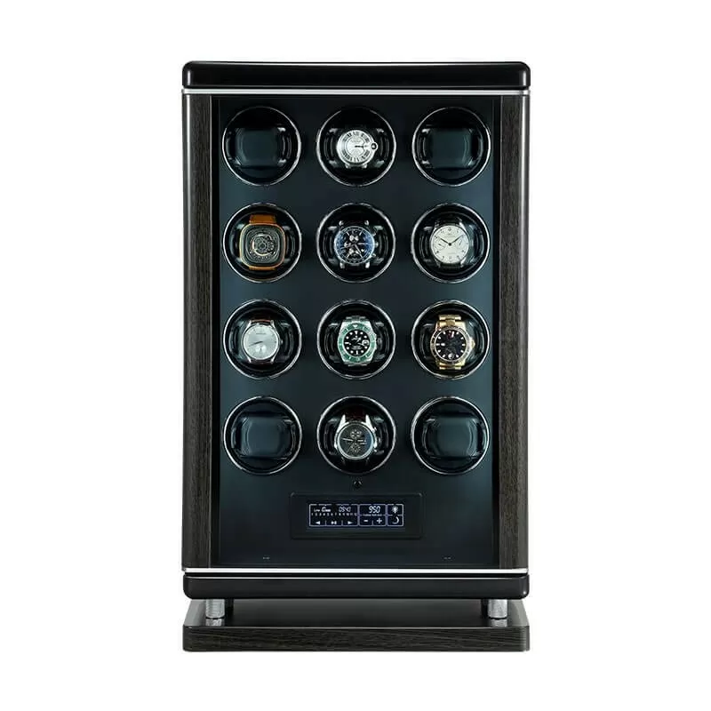Enrollador inteligente de madera maciza para 12 relojes automáticos con pantalla táctil — Roroos