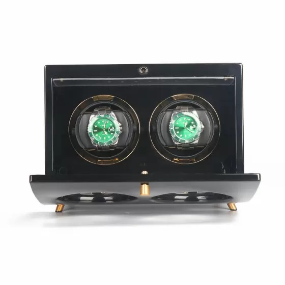 Black Vintage Watch Winder Box for 2 Watches