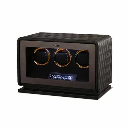 Luxury 3-Watch Winder with Black Leather for Automatic Watches Overview