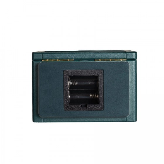 Green leather watch winder — battery compartment