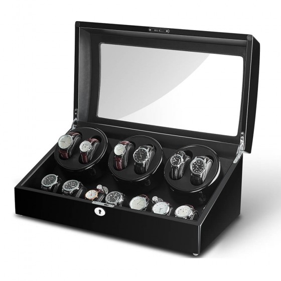 Black Six Automatic Watch Winder with 7 Extra Storages Spaces