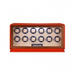 Exquisita caja enrolladora para 12 relojes en cuero naranja intenso