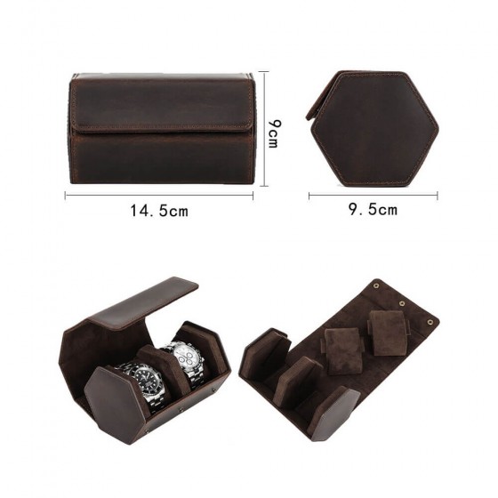 Roroos hexagon 2-watch leather case — unique groomsmen or Father’s Day gift for watch lovers