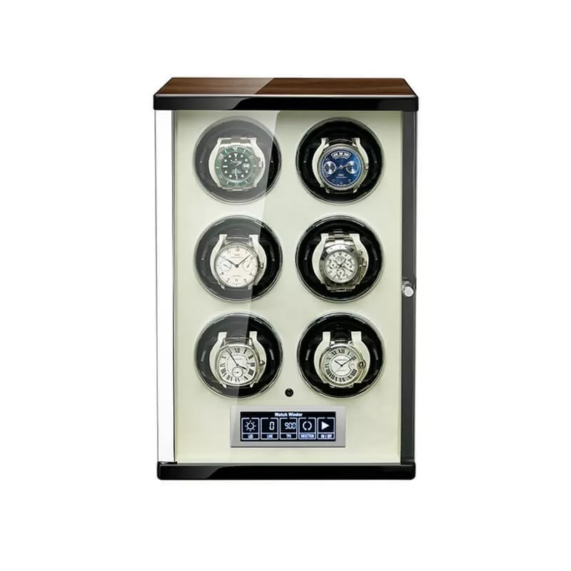 Carica orologi 6 posti touch control interno beige — avvolgitore automatico con display LCD digitale