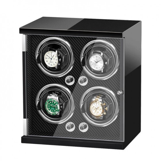 Interno retroilluminato a LED del carica orologi quadruplo Roroos in stile fibra di carbonio