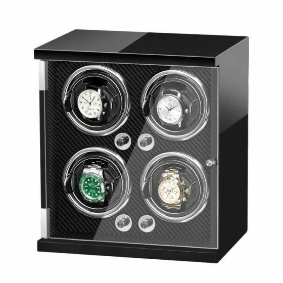 Interno retroilluminato a LED del carica orologi quadruplo Roroos in stile fibra di carbonio