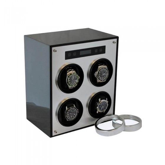Quad Metal Watch Winder with Cover - Carbon Fiber