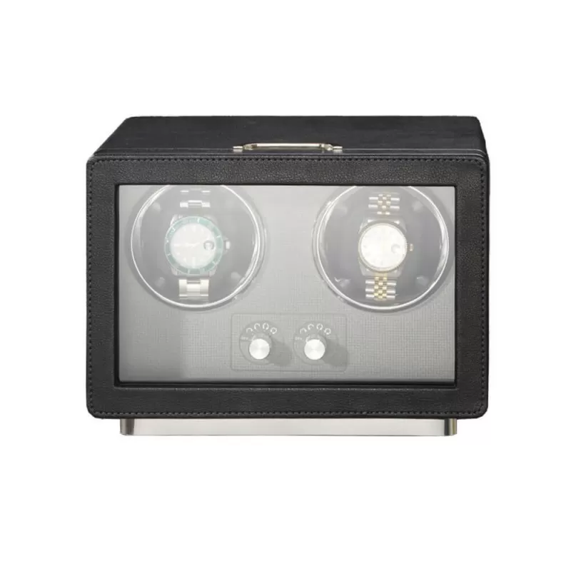 Carica orologi automatico doppio in pelle nera per 2 orologi – Roroos