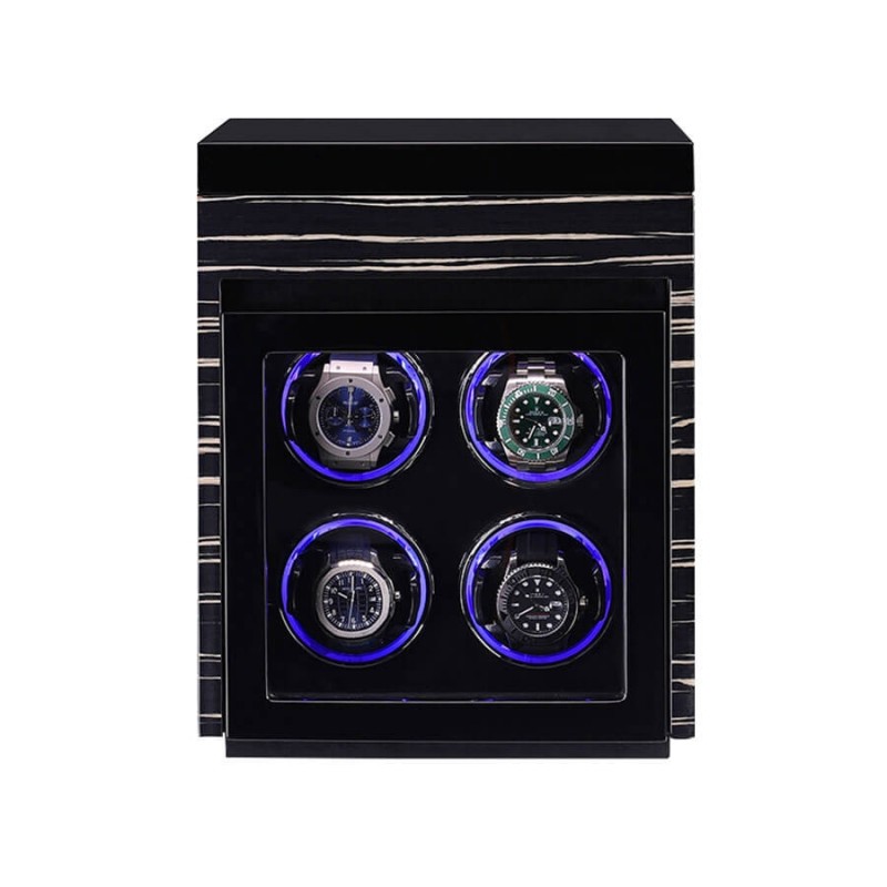 Vertical Watch Winder 4 Slots Automatic Watch Winding Box 4 Watches Case Touch Screen Remote