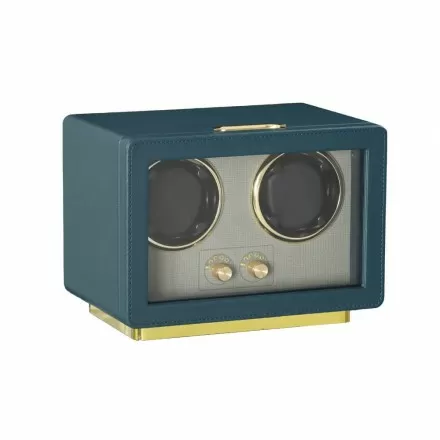 Retro green leather double watch winder — front view with closed lid Overview