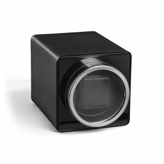 Single Watch Winder in Black PU Leather with Aluminium Window