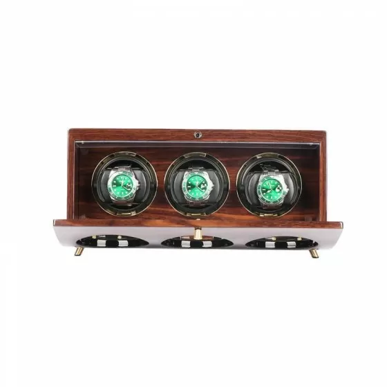 Interior velvet cushion of Roroos 3-slot wooden watch winder showing watch mounting pillows