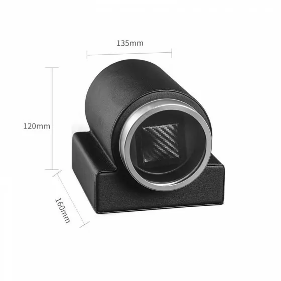 Rebobinador de reloj única individual clásico en cuero negro con ventana de vidrio