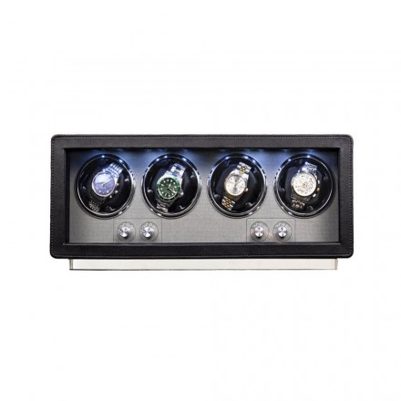 Four Rolex watches winding simultaneously inside Roroos black leather 4-watch winder case