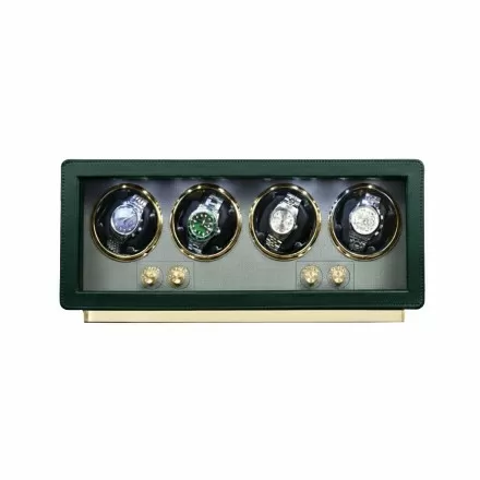 Caja de Carga Automática para 4 Relojes en Cuero Verde Rolex
