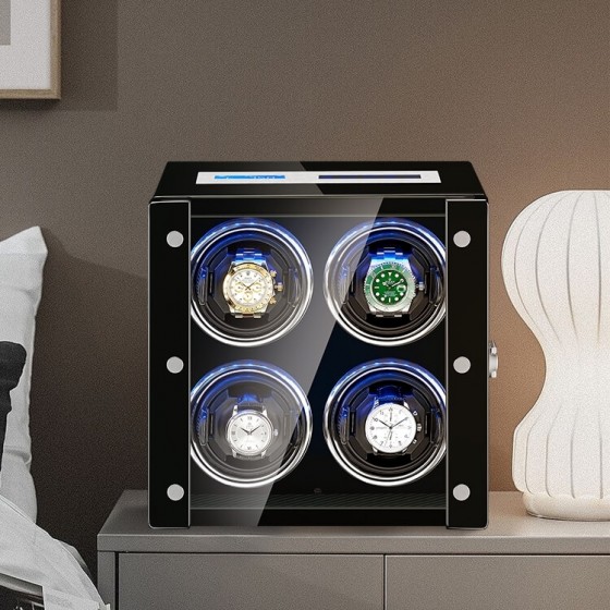 Smart quad watch winder black interior showing 4 individual winding slots