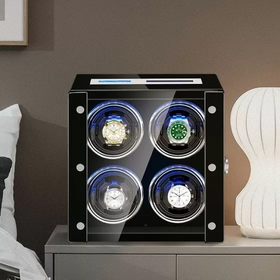 Smart quad watch winder black interior showing 4 individual winding slots