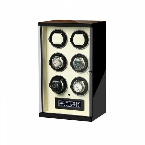 Beige gepolsterte Uhrenhalter im Roroos 6-Fächer Watch Winder – weiche Innenausstattung für Automatikuhren
