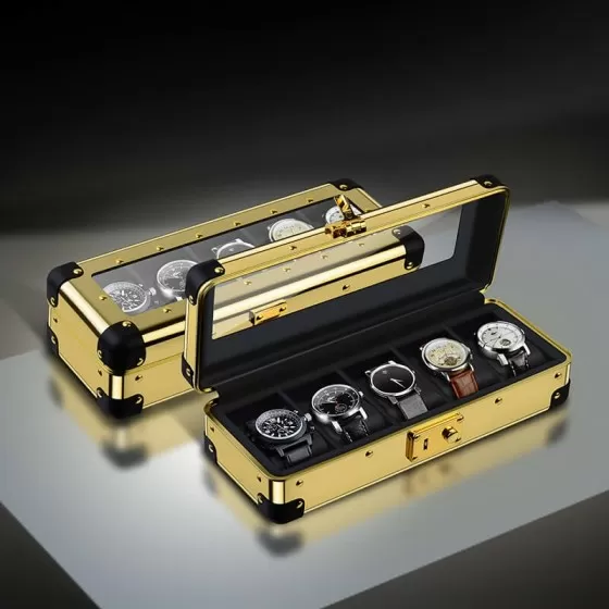 Metal 5 Slots Watch Case With Glass Window